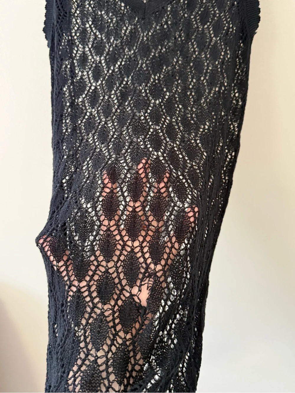 Vintage Y2K Old Navy Black Crocheted Dress Cover Up Sz Lg Whimsigoth Emo Witchy - Picture 4 of 10